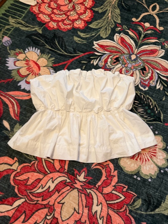 Anthropologie Tops - 3/$25 🤍 Anthropologie White Strapless Peplum Smocked Top XL